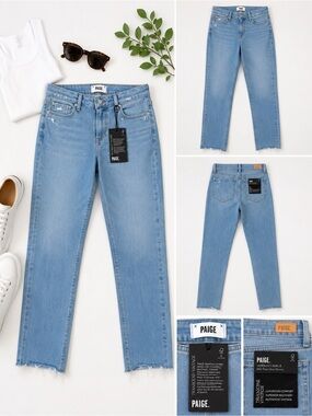 PAIGE Light Blue Straight Ankle Jeans with Raw Hem